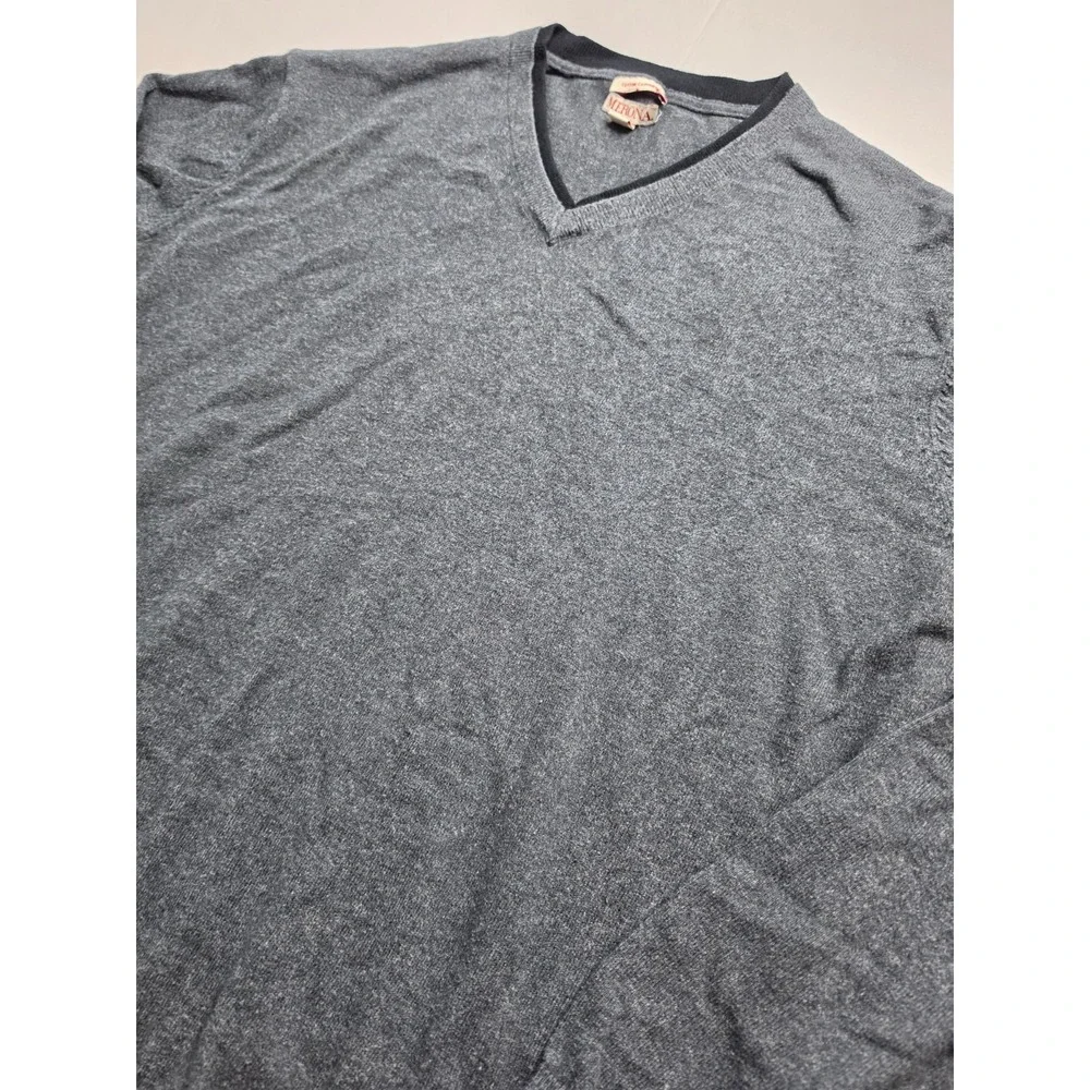 Merona Sweater Men's 2XL Gray Cotton Tight Knit V-Neck Long Sleeve Warm Wear